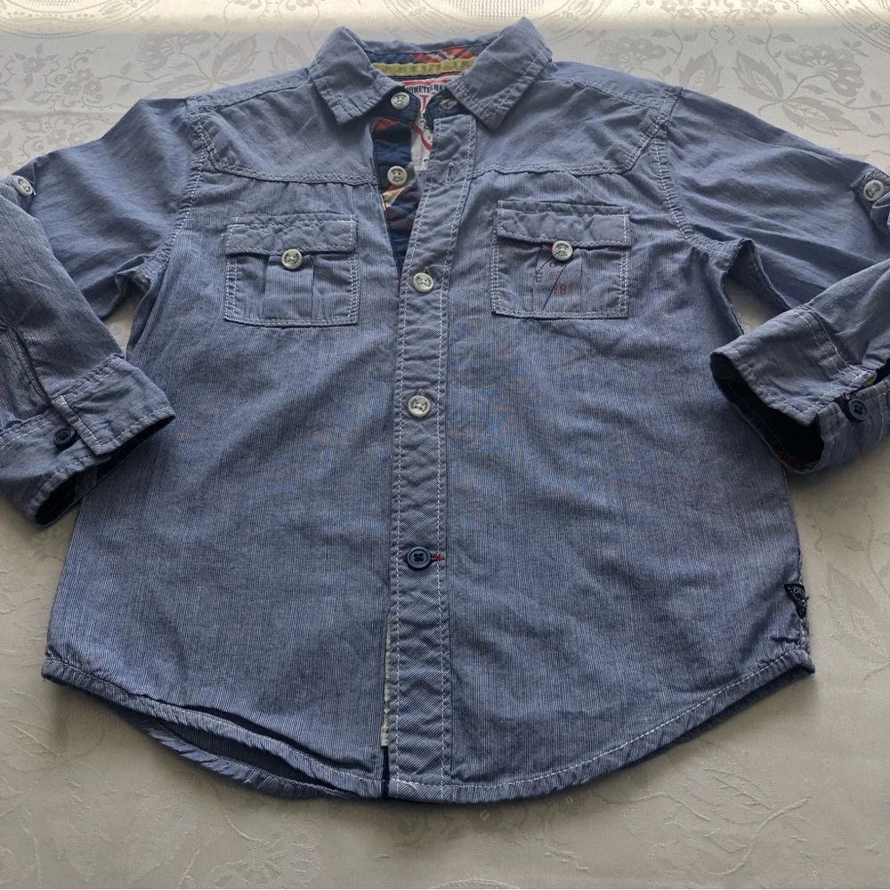 Guess Blue Jeans Denim Button-Up Shirt Boys Size S (4) Long Sleeves Collared - Picture 9 of 15